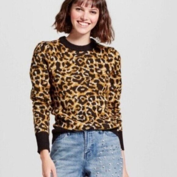 Who What Wear | Women's Crew Neck Leopard Print Sweatshirt Size XS - Picture 1 of 8